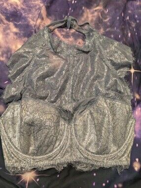 Victoria's Secret Silver Metallic Lace Demi  - 34DD